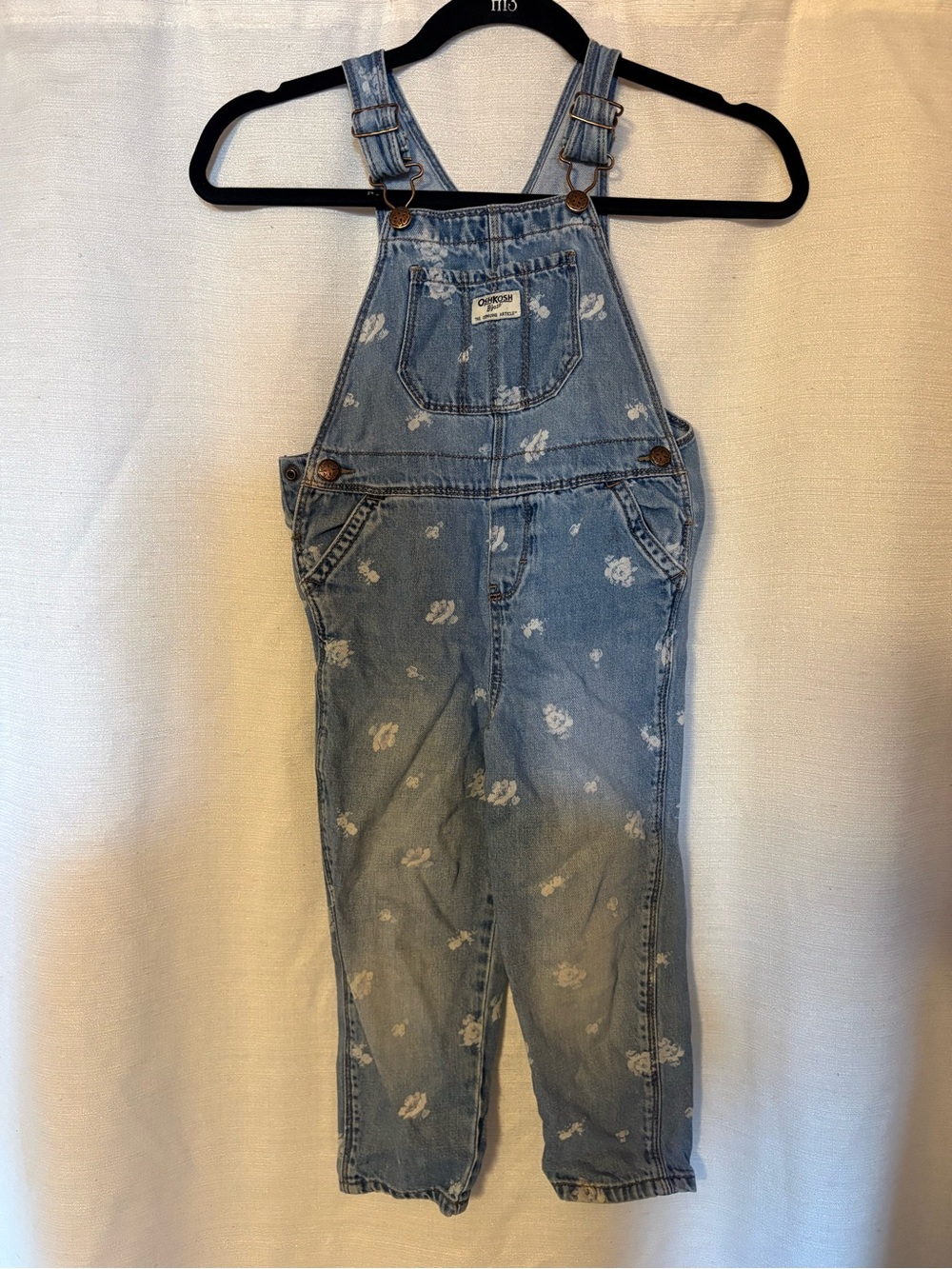 OshKosh B'gosh Light Blue Denim Floral Print Overalls